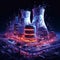 Industrial power plant with smoking chimneys at night. 3d rendering, generative ai