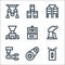 industrial process line icons. linear set. quality vector line set such as control, gear, industrial robot, nuclear plant, press