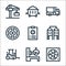 industrial process line icons. linear set. quality vector line set such as cooling fan, saw machine, forklift, silo, data analysis