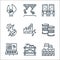 Industrial process line icons. linear set. quality vector line set such as factory, boxes, control panel, oil barrel, factory,