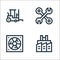 Industrial process line icons. linear set. quality vector line set such as factory, cooling fan, work tools