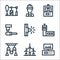 Industrial process line icons. linear set. quality vector line set such as monitor, wind turbine, pulley, control tower, siren,