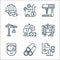Industrial process line icons. linear set. quality vector line set such as report, tubes, protection mask, project, production,