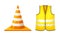 Industrial protective equipment set. Traffic cone and safety vest vector illustration