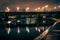 Industrial river bridge in Chicago at night