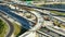 Industrial roadworks in Miami, Florida. Wide american highway junction under construction. Development of interstate