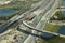 Industrial roadworks in Miami, Florida. Wide american highway junction under construction. Development of interstate