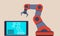 Industrial robot arm and tablet. Programming Robotic Systems. Vector illustration