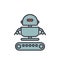 Industrial robot army flat line illustration, concept vector isolated icon