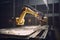 industrial robot with newly installed arm or other component, taking final test before return to production