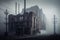 industrial ruin with foggy mist and eerie atmosphere