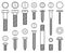 Industrial screws bolts, nuts and nails line vector icons