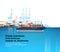 Industrial sea port cargo logistics container freight ship import export crane water delivery transportation concept