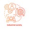 Industrial society red concept icon. Mass production technology idea thin line illustration. Labor industrialization