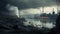 Industrial Steam Rising: A Darkly Detailed Matte Painting Of Environmental Awareness