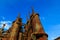 Industrial steel stacks rusted and colorful over time in Bethlehem Pa on a summer day.