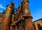 Industrial steel stacks rusted and colorful over time in Bethlehem Pa on a summer day.