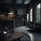 Industrial-Style Dark Home Interior with Brick Walls: A Modern Twist. Generative AI