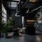 Industrial-Style Dark Home Interior with Brick Walls: A Modern Twist. Generative AI