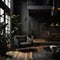 Industrial-Style Dark Home Interior with Brick Walls: A Modern Twist. Generative AI