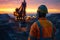 Industrial twilight: Worker overlooking mining machinery at sunset