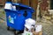 Industrial urban city street with trash and garbage dumpsters in Ghent, Belgium, Europe