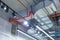 Industrial utilities under the ceiling. Ventilation, air conditioning, lighting and fire fighting