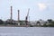 Industrial view of docks and multiple cranes on sea port