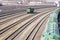 Industrial view with lot of freight railway trains waggons