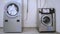 Industrial washer dryer working. Hotel laundry service. Clothes dryer machine