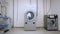 Industrial washer machine. Industrial laundry machine washing clothes