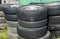 Industrial waste tyre disposal background