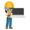 Industrial woman worker with laptop for project management. Industrial safety and occupational health at work