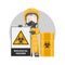 Industrial worker with biohazard sign warning. Barrel biological materials. Biological hazard. Management of hazardous substances