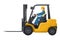 Industrial worker carefully driving a forklift. Forklift truck with man driving. Industrial storage and distribution of products.