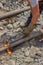 Industrial worker cutting a old tram tracks with an oxy-acetylene torch