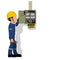 An industrial worker with electrical cabinet on white background