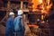 Industrial Worker at the factory welding closeup,