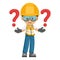 Industrial worker with giant question sign for FAQ concept. Industrial safety and occupational health at work