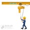 An industrial worker is operating electric chain hoist