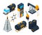 Industry 3d isometric illustrations of oil and gas refining
