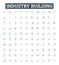 Industry building vector line icons set. Construction, Manufacturing, Investment, Fabrication, Outfitting, Engineering