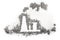 Industry factory chimney silhouette drawing in ash, coal, dust, dirt as carbon dioxide