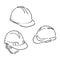industry helmet vector and illustration, black and white, hand drawn, sketch style, isolated on white background.