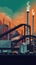 The industry infrastructure of large factories, smoke stacks, trucks, and urban carbon stairs. Toon executives banner roller