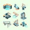 Industry isometric. Smart machinery robotic remote control production processes electronic equipment intellegence tools