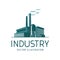 Industry logo or icon. Factory, industrial production, building label. Vector illustration