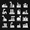 Industry manufactory buildings factory and plant silhouettes vector icons