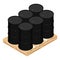Industry oil barrels or chemical drums stacked on wooden pallet. Chemical tank