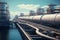 Industry Pipelines for transporting petrochemical, oil, water or gas to the processing in factory, Pipe rack of heat chemical